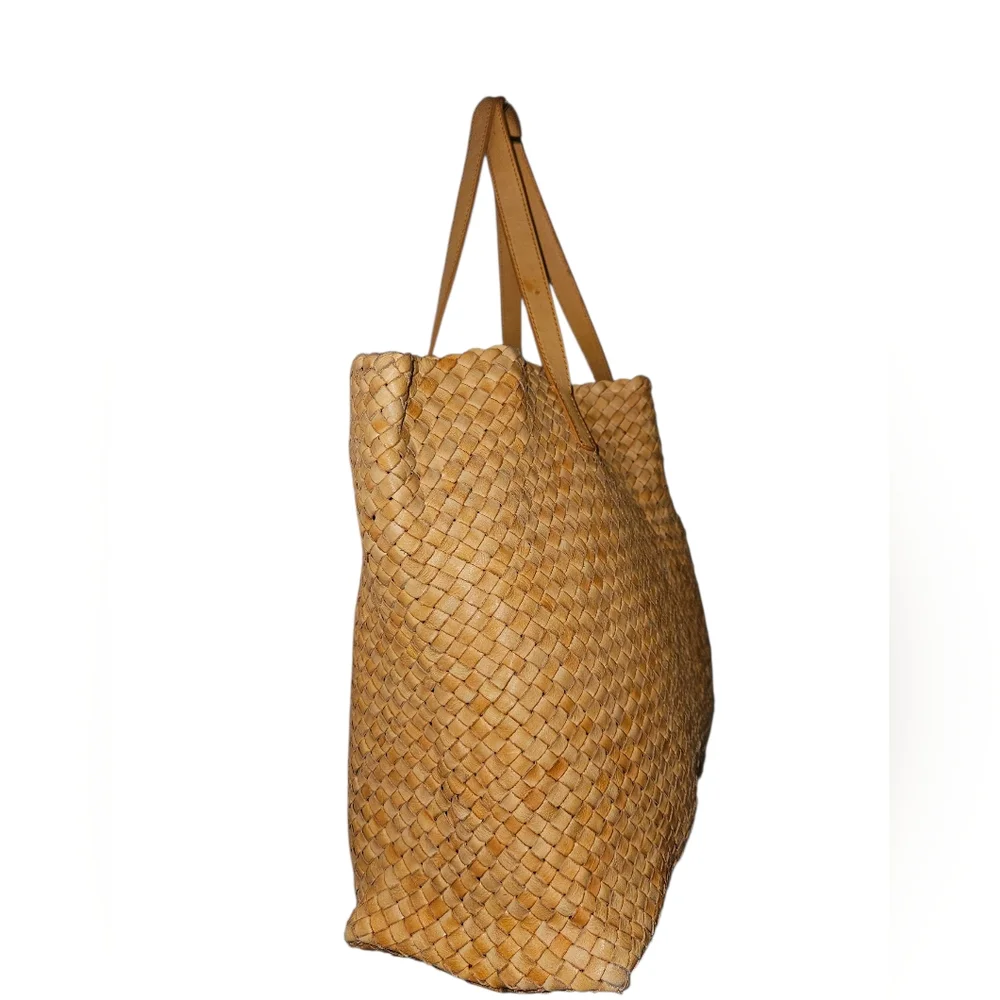 Massimo Palomba Tan Basket Weave Italian Leather Wide Tote - Picture 4 of 15